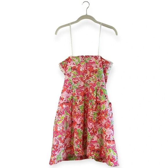 ••SOLD•• Lilly Pulitzer Ferra Call Me Kitty Sz 4 Strapless Dress Ruffle Tiger - Picture 4 of 6